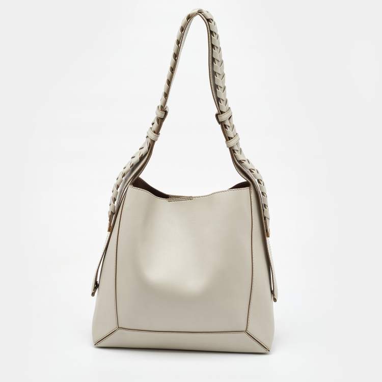 Pre Owned Stella McCartney Light Grey Faux Leather Medium Braided Handle Hobo