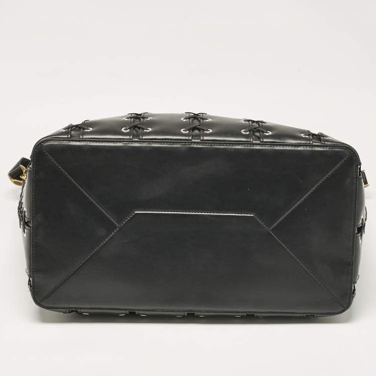 Pre Owned Stella McCartney Black Faux Leather Whipstitch Frayme Shopper Tote