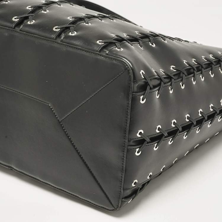 Pre Owned Stella McCartney Black Faux Leather Whipstitch Frayme Shopper Tote