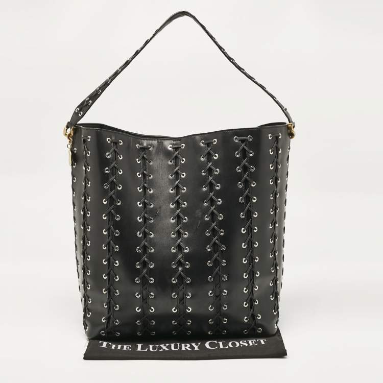Pre Owned Stella McCartney Black Faux Leather Whipstitch Frayme Shopper Tote