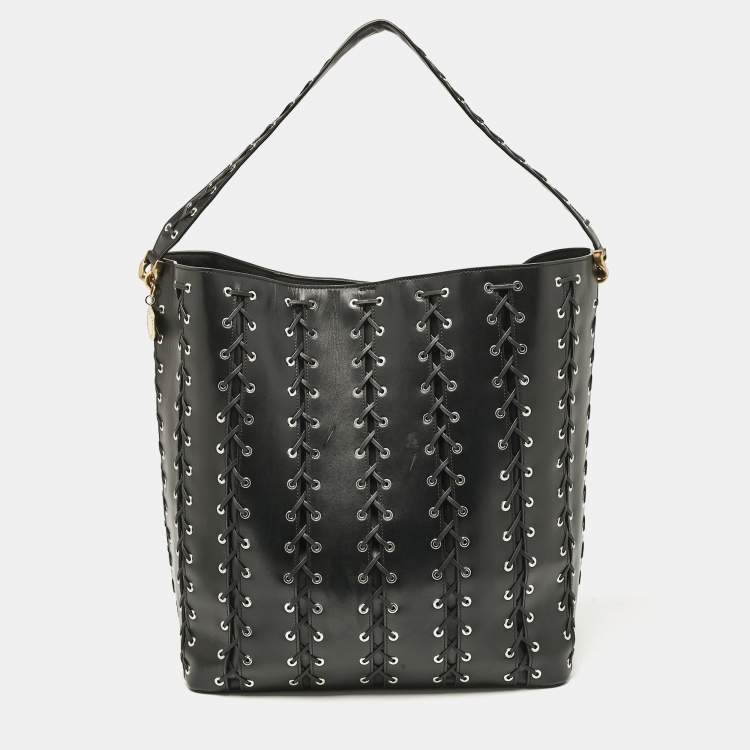 Pre Owned Stella McCartney Black Faux Leather Whipstitch Frayme Shopper Tote