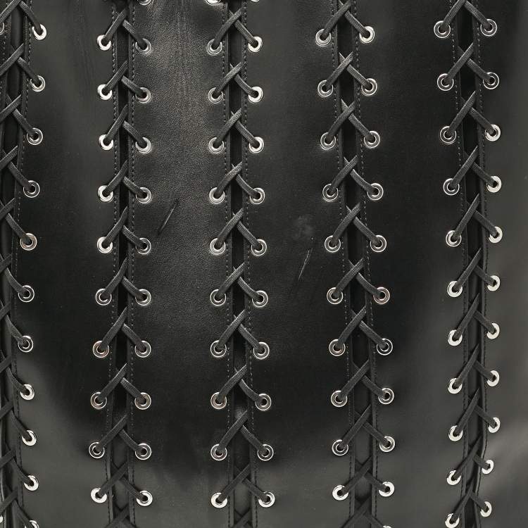Pre Owned Stella McCartney Black Faux Leather Whipstitch Frayme Shopper Tote