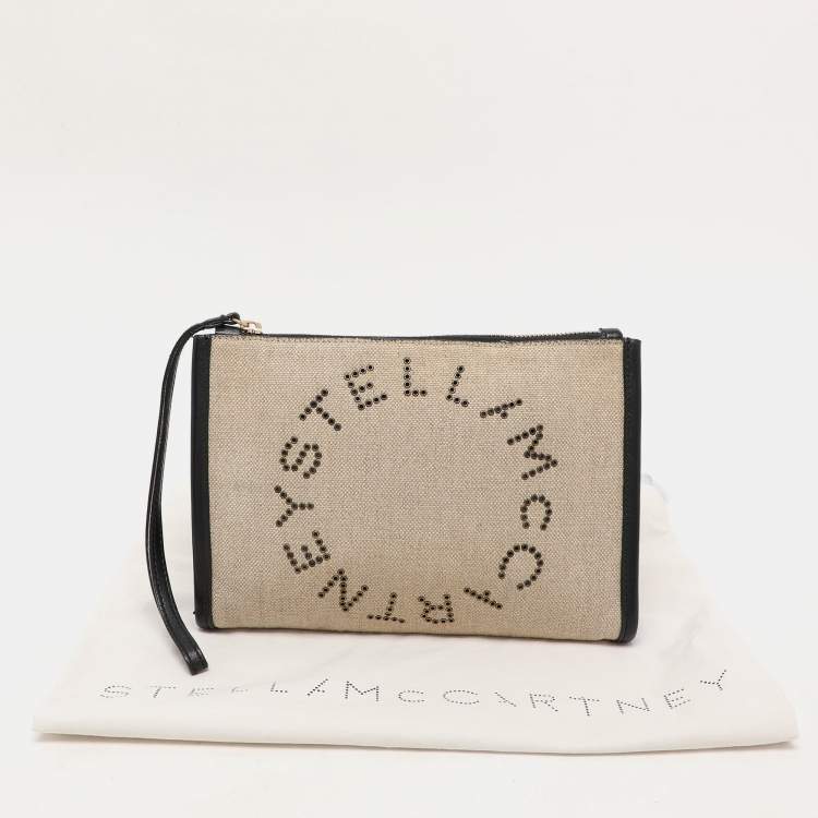Pre Owned Stella McCartney Beige/Black Canvas and Faux Leather Wristlet Clutch