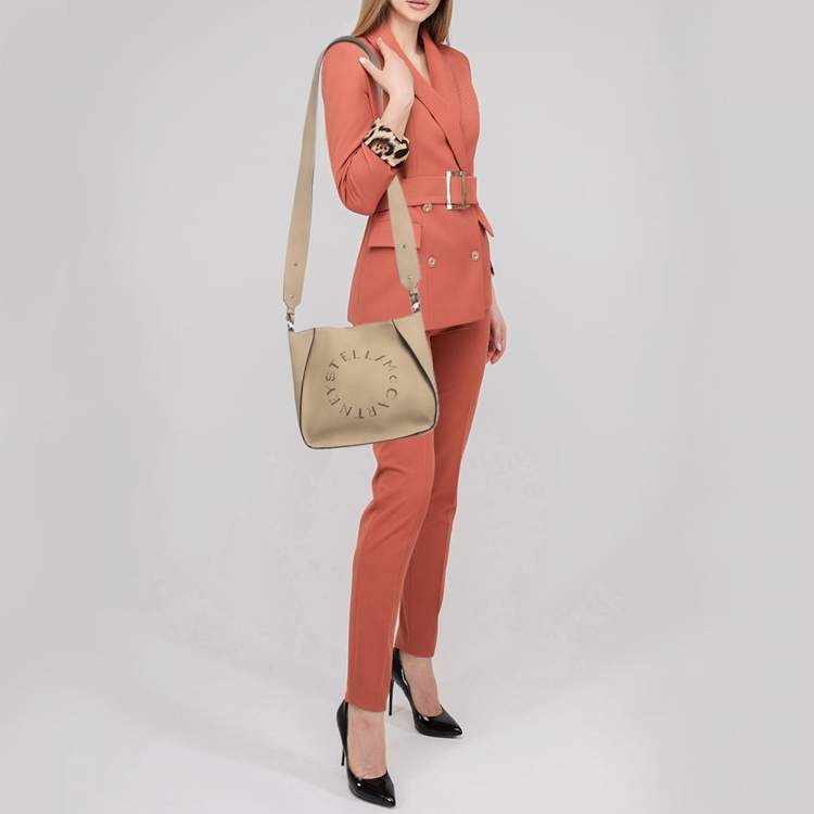 Pre Owned Stella McCartney Beige Faux Leather Logo Crossbody Bag