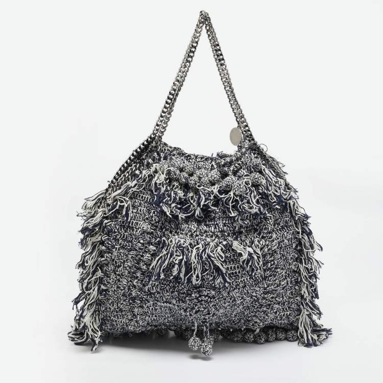 Pre Owned Stella McCartney Navy Blue/White Crochet Fabric Large Falabella Tote