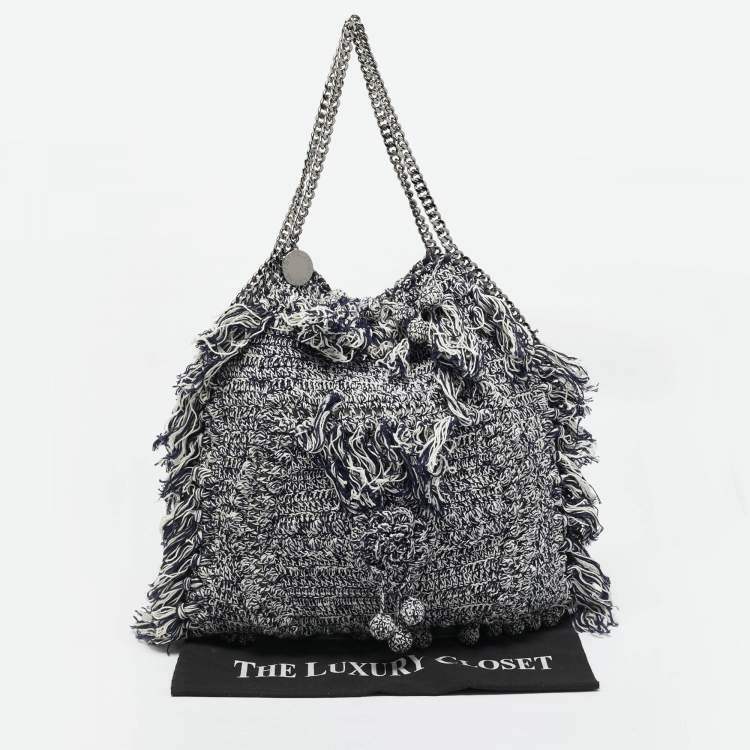 Pre Owned Stella McCartney Navy Blue/White Crochet Fabric Large Falabella Tote