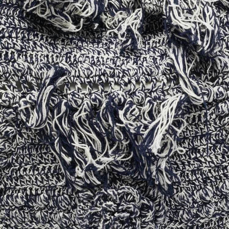 Pre Owned Stella McCartney Navy Blue/White Crochet Fabric Large Falabella Tote