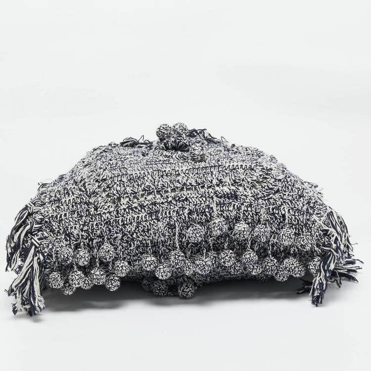 Pre Owned Stella McCartney Navy Blue/White Crochet Fabric Large Falabella Tote