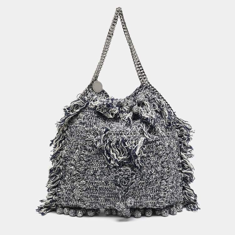 Pre Owned Stella McCartney Navy Blue/White Crochet Fabric Large Falabella Tote