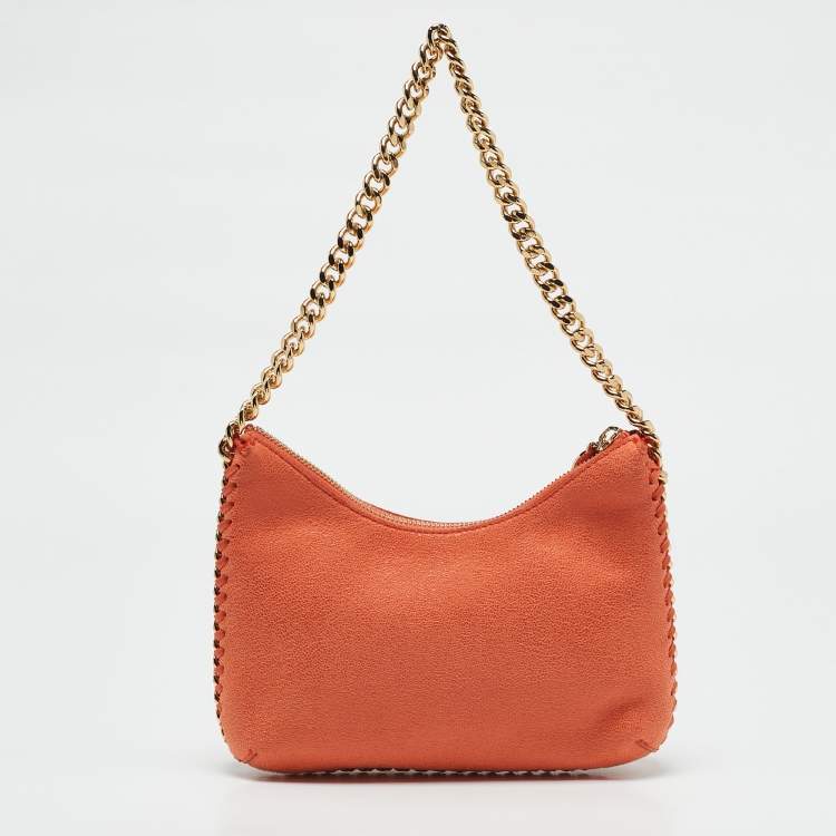 Pre Owned Stella McCartney Orange Faux Suede Mini Zip Falabella Shoulder Bag