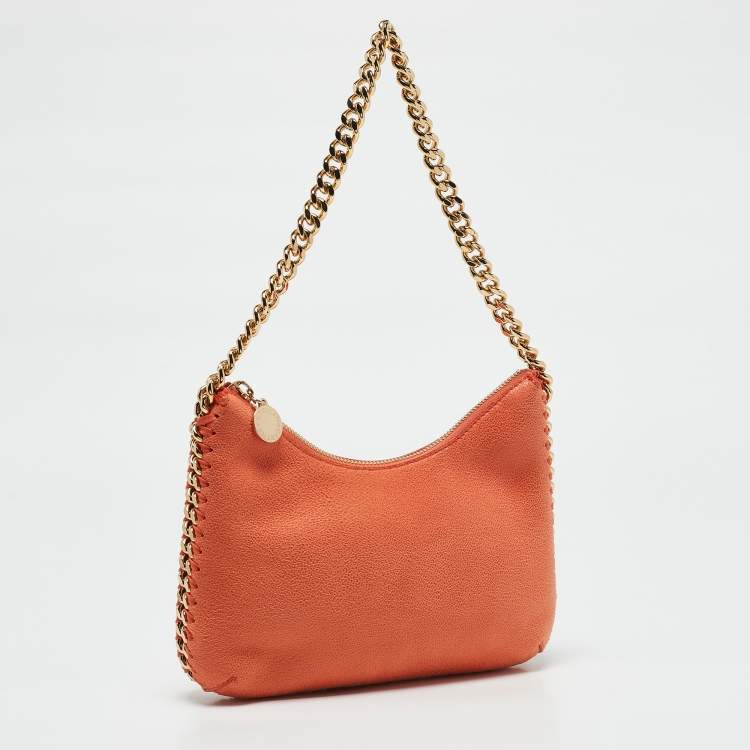 Pre Owned Stella McCartney Orange Faux Suede Mini Zip Falabella Shoulder Bag