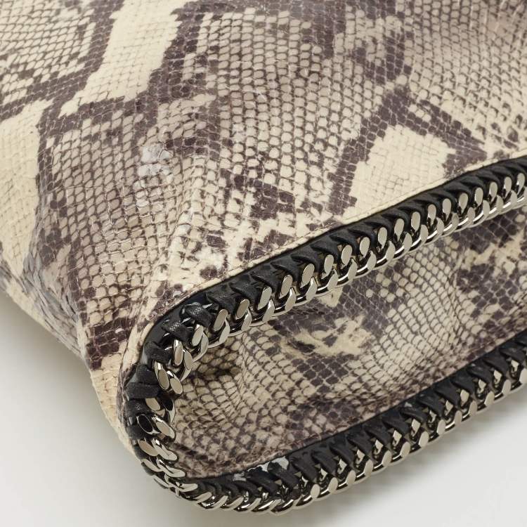 Pre Owned Stella McCartney Beige Python Print Faux Patent Leather Small Falabella Tote
