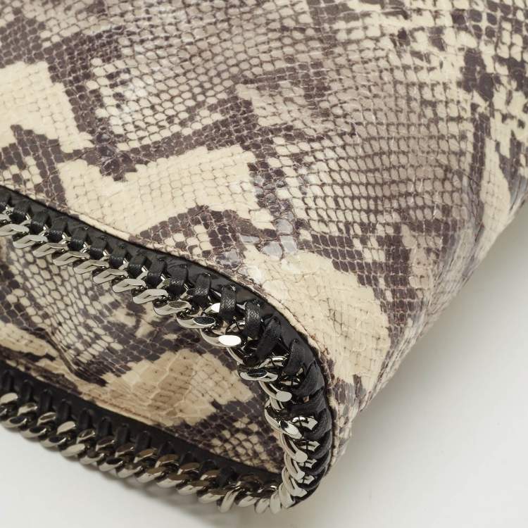Pre Owned Stella McCartney Beige Python Print Faux Patent Leather Small Falabella Tote