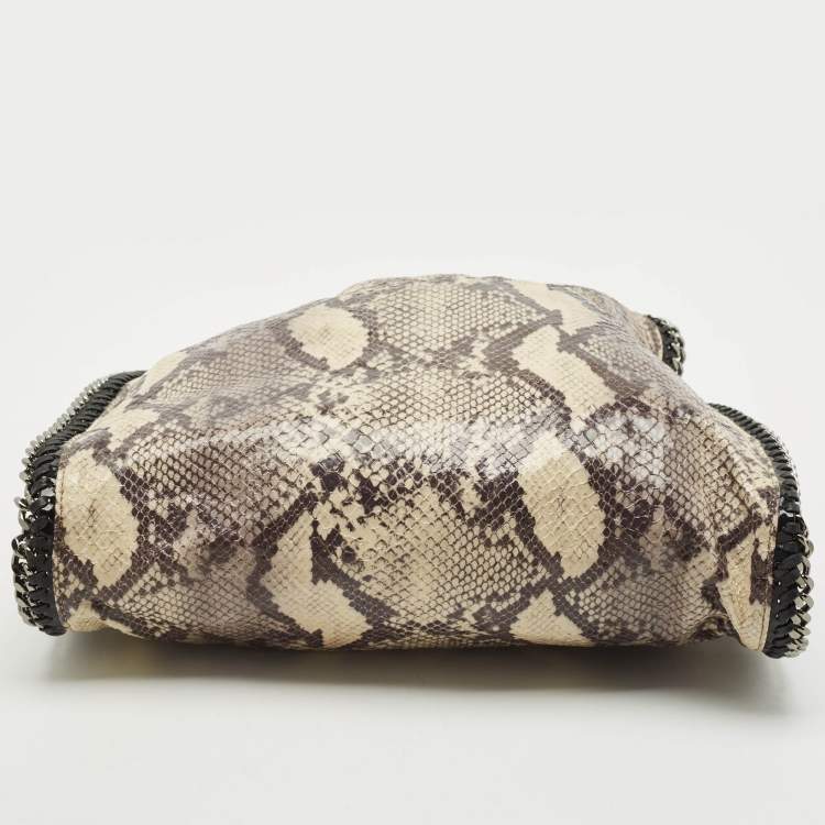 Pre Owned Stella McCartney Beige Python Print Faux Patent Leather Small Falabella Tote