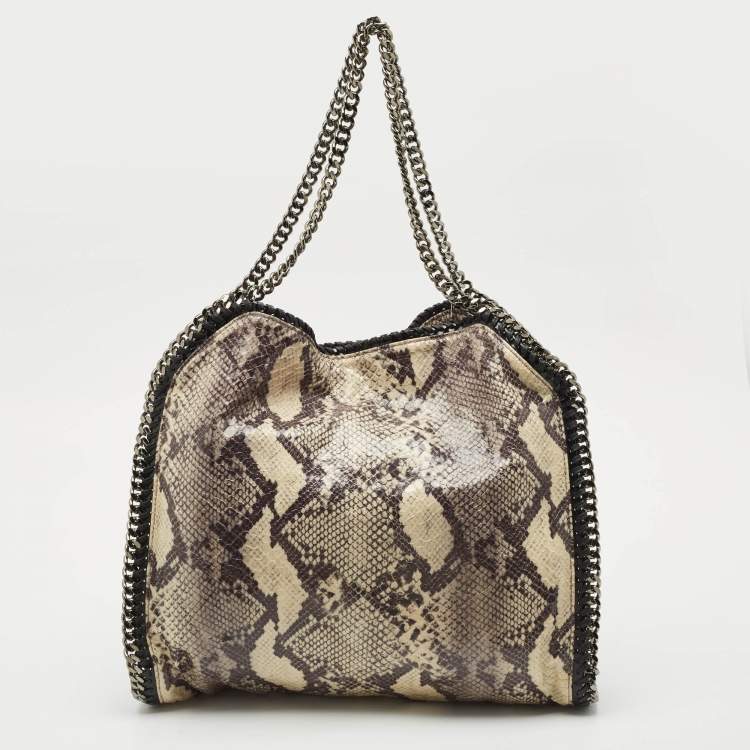 Pre Owned Stella McCartney Beige Python Print Faux Patent Leather Small Falabella Tote