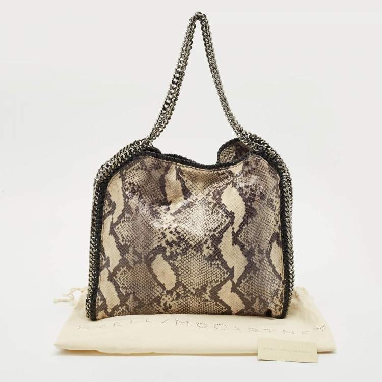 Pre Owned Stella McCartney Beige Python Print Faux Patent Leather Small Falabella Tote