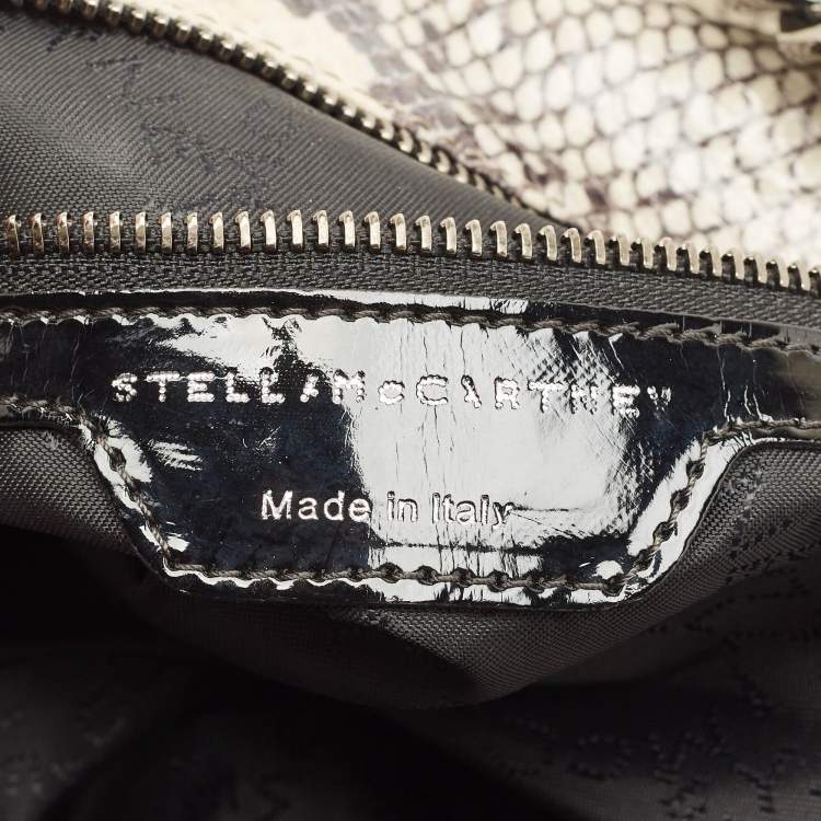 Pre Owned Stella McCartney Beige Python Print Faux Patent Leather Small Falabella Tote