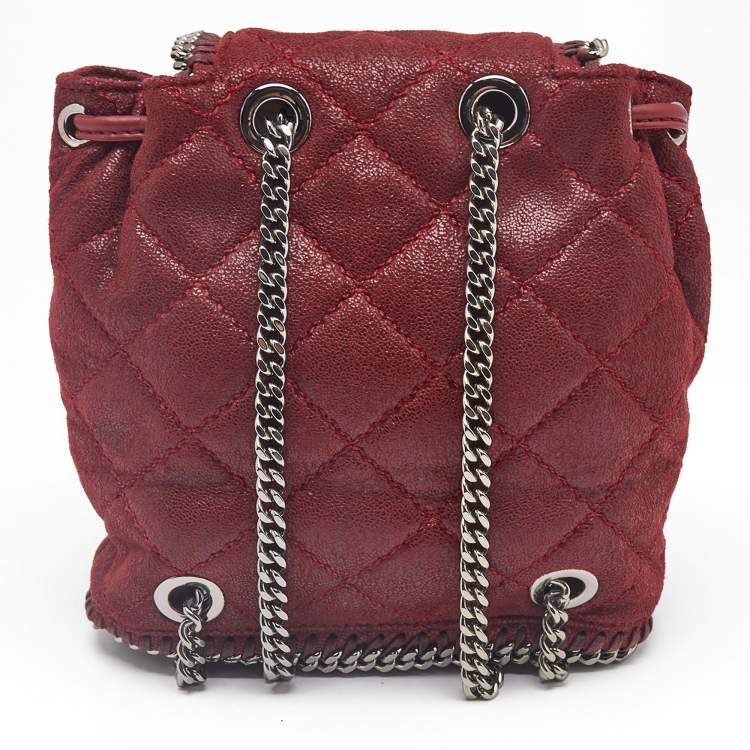 Pre Owned Stella McCartney Red Faux Suede Mini Falabella Drawstring Backpack