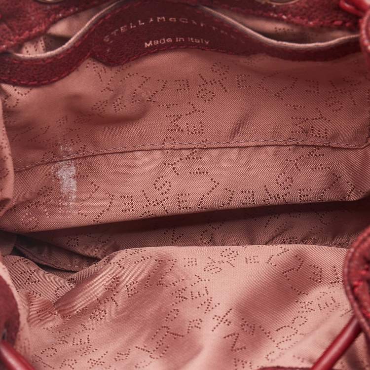 Pre Owned Stella McCartney Red Faux Suede Mini Falabella Drawstring Backpack