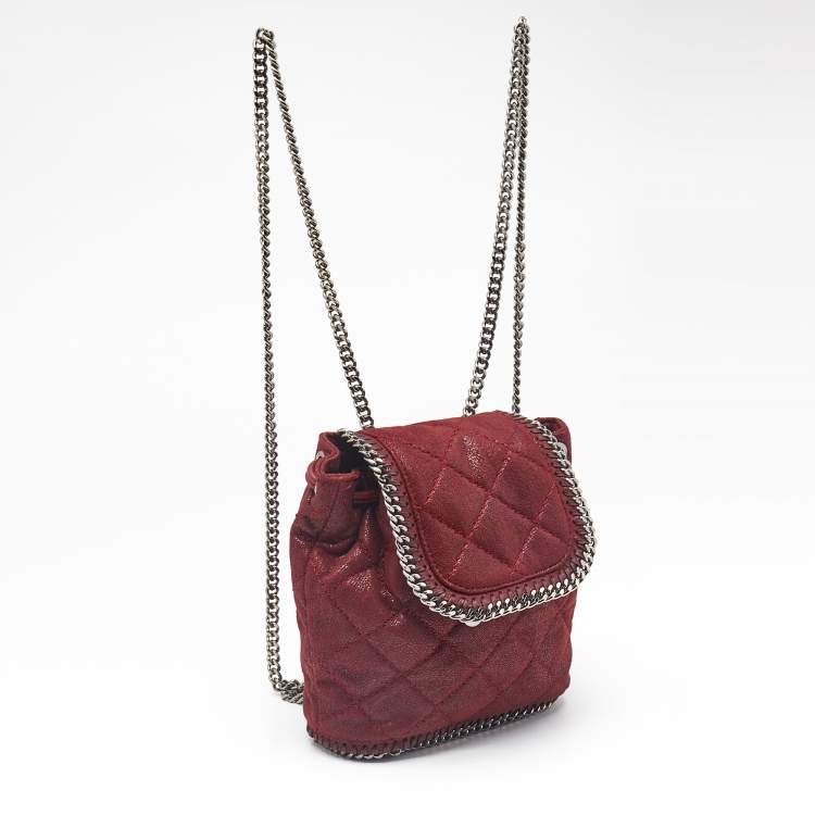 Pre Owned Stella McCartney Red Faux Suede Mini Falabella Drawstring Backpack