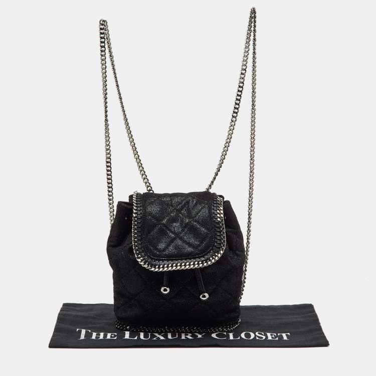 Pre Owned Stella McCartney Black Quilted Faux Leather Mini Falabella Backpack
