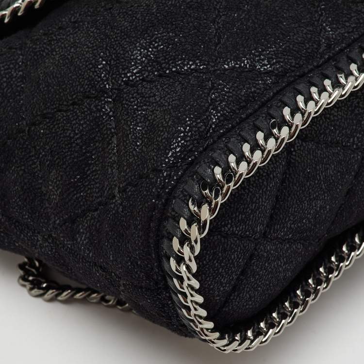 Pre Owned Stella McCartney Black Quilted Faux Leather Mini Falabella Backpack