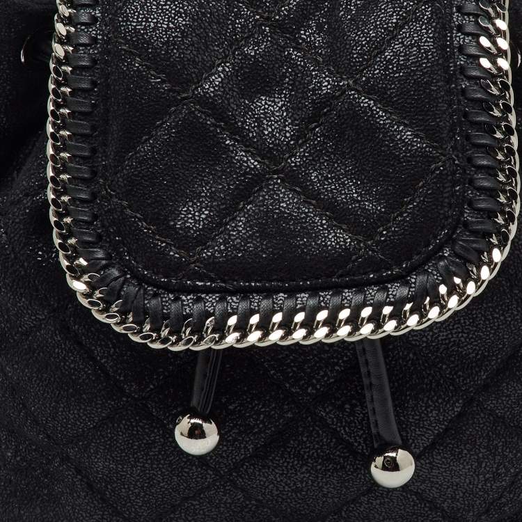 Pre Owned Stella McCartney Black Quilted Faux Leather Mini Falabella Backpack
