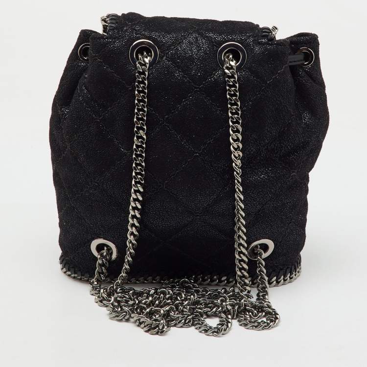 Pre Owned Stella McCartney Black Quilted Faux Leather Mini Falabella Backpack
