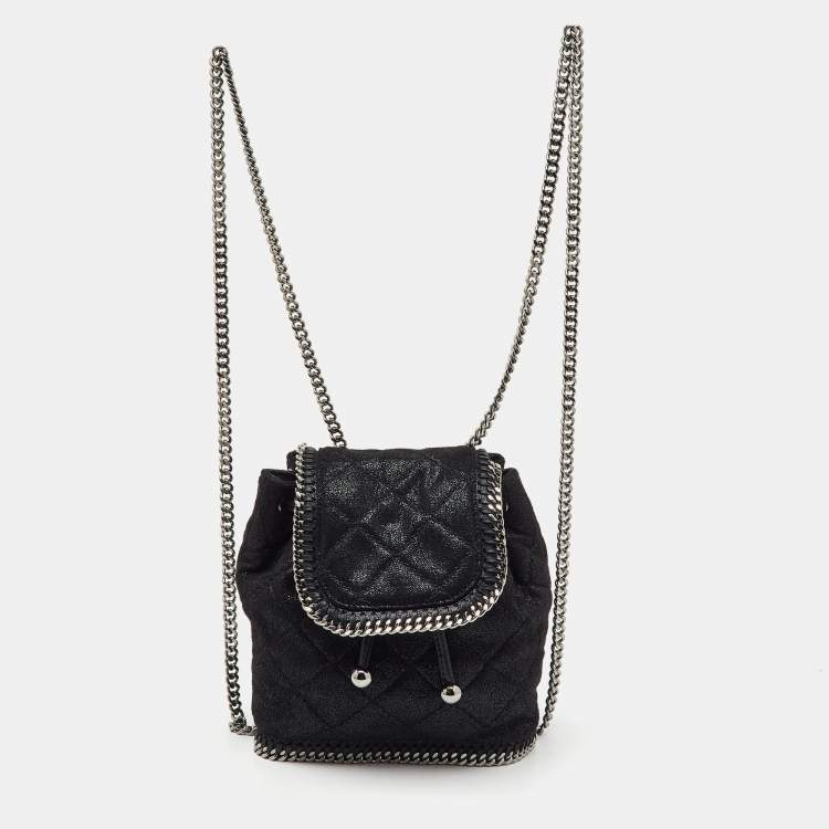 Pre Owned Stella McCartney Black Quilted Faux Leather Mini Falabella Backpack