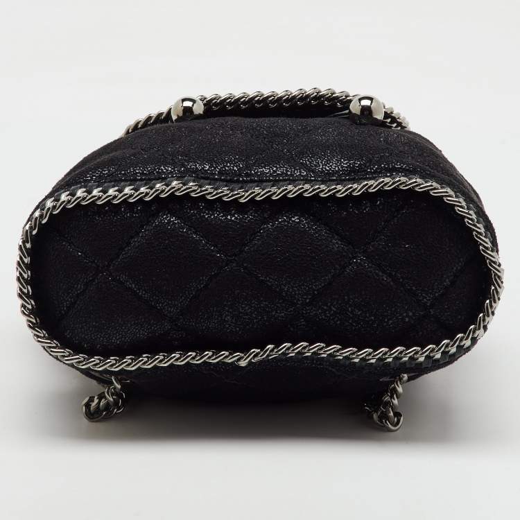 Pre Owned Stella McCartney Black Quilted Faux Leather Mini Falabella Backpack
