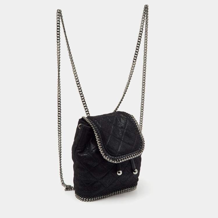 Pre Owned Stella McCartney Black Quilted Faux Leather Mini Falabella Backpack