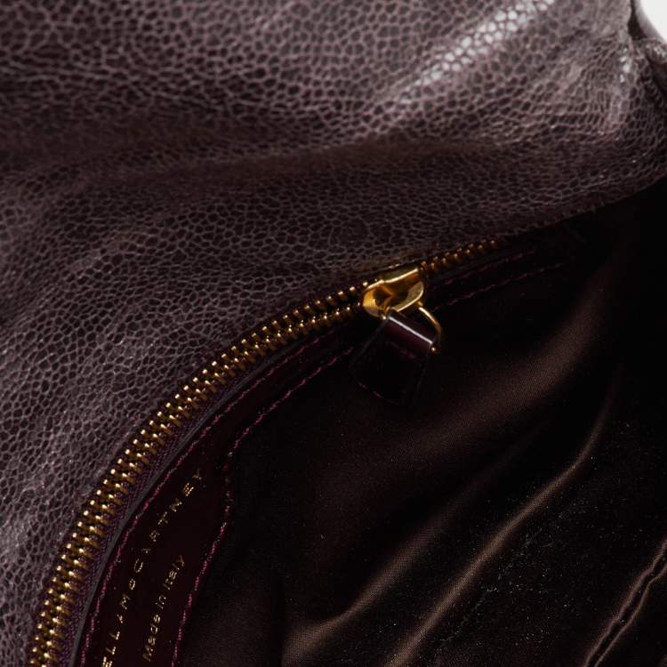 Pre Owned Stella McCartney Burgundy Faux Leather Zipper Detail Fold Over Clutch