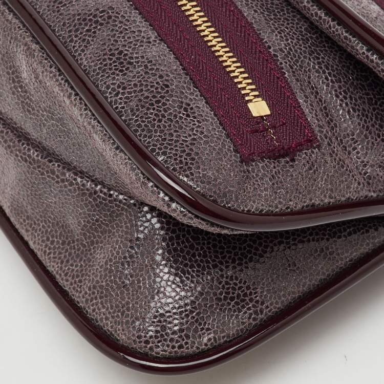 Pre Owned Stella McCartney Burgundy Faux Leather Zipper Detail Fold Over Clutch