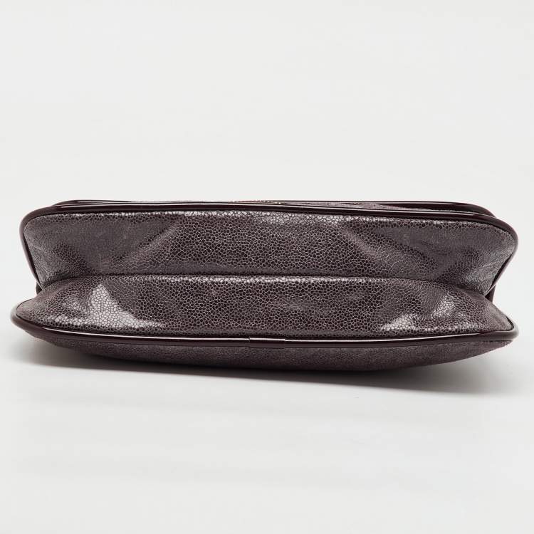 Pre Owned Stella McCartney Burgundy Faux Leather Zipper Detail Fold Over Clutch
