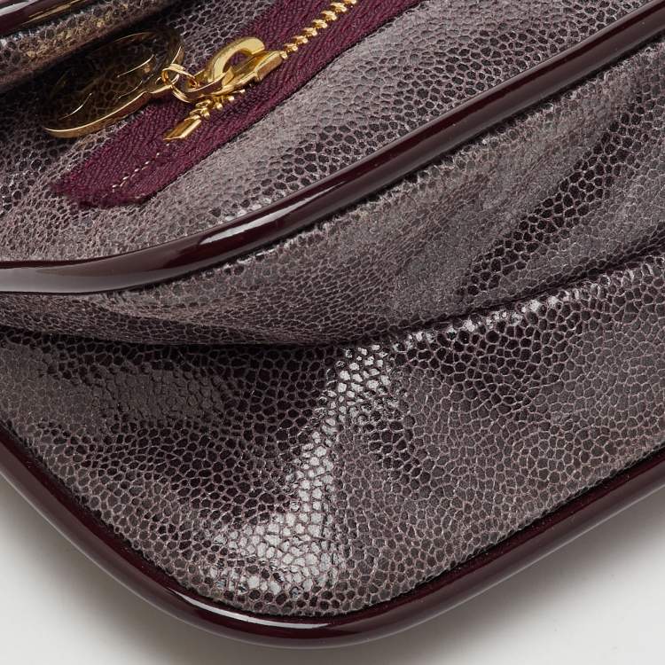 Pre Owned Stella McCartney Burgundy Faux Leather Zipper Detail Fold Over Clutch