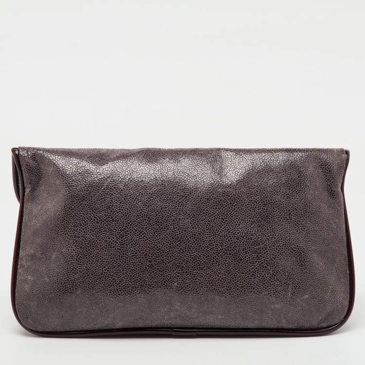 Pre Owned Stella McCartney Burgundy Faux Leather Zipper Detail Fold Over Clutch