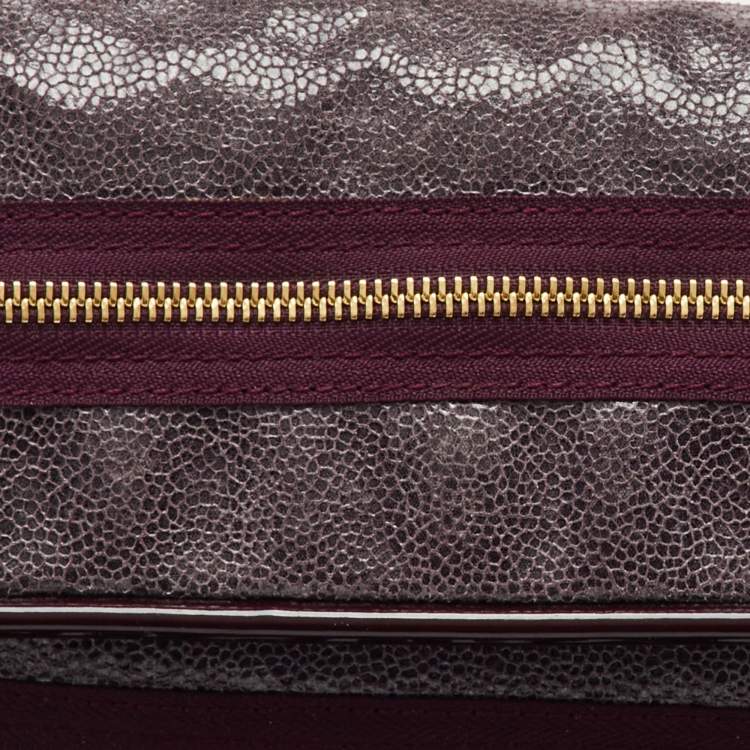 Pre Owned Stella McCartney Burgundy Faux Leather Zipper Detail Fold Over Clutch