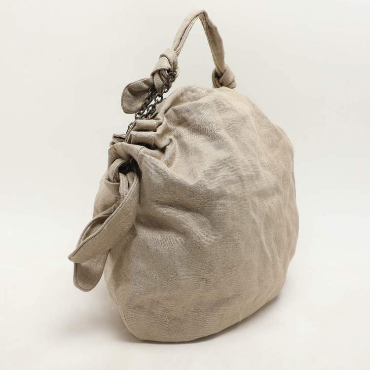 Pre Owned Stella McCartney Metallic Beige/Gold Jute Bow Hobo