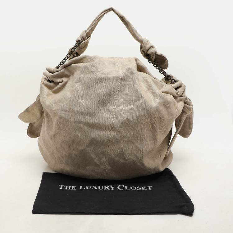 Pre Owned Stella McCartney Metallic Beige/Gold Jute Bow Hobo
