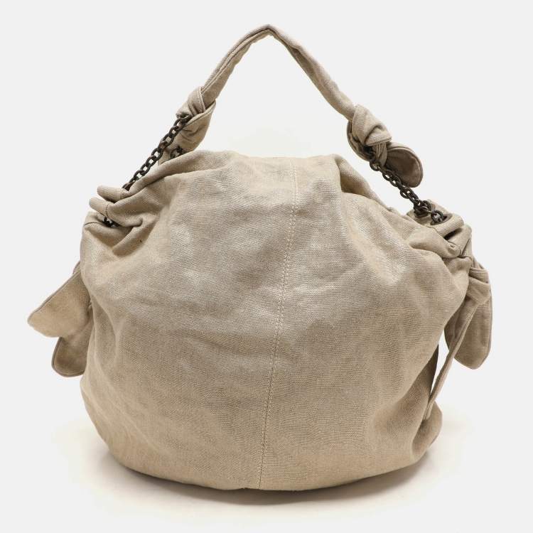 Pre Owned Stella McCartney Metallic Beige/Gold Jute Bow Hobo
