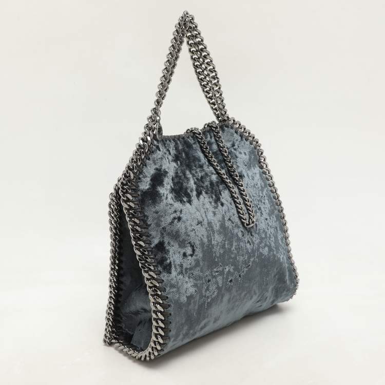 Pre Owned Stella McCartney Teal Velvet Mini Falabella Tote