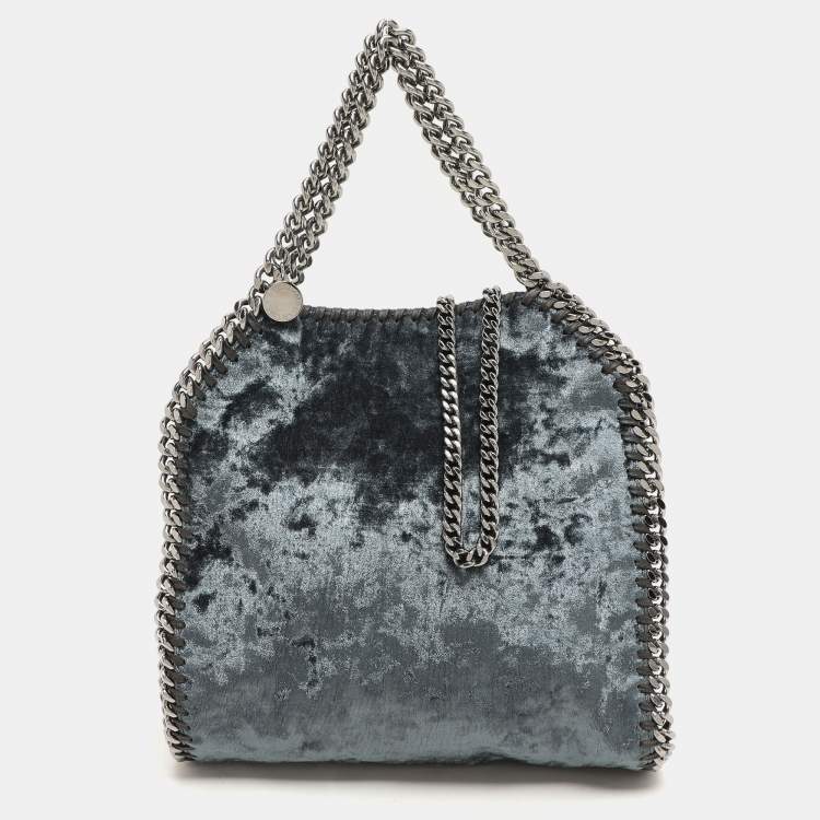 Pre Owned Stella McCartney Teal Velvet Mini Falabella Tote