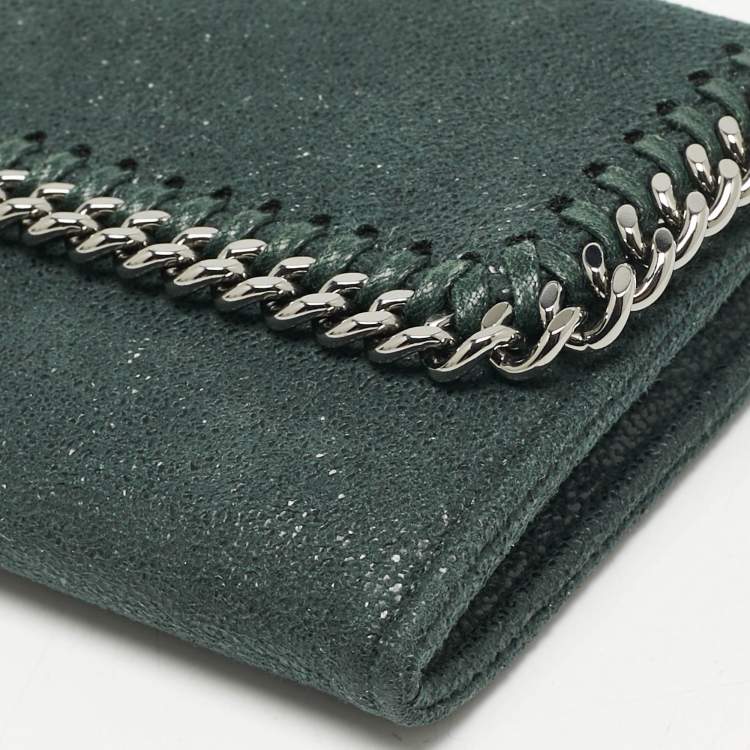 Pre Owned Stella McCartney Dark Green Faux Leather Falabella Flap Continental Wallet