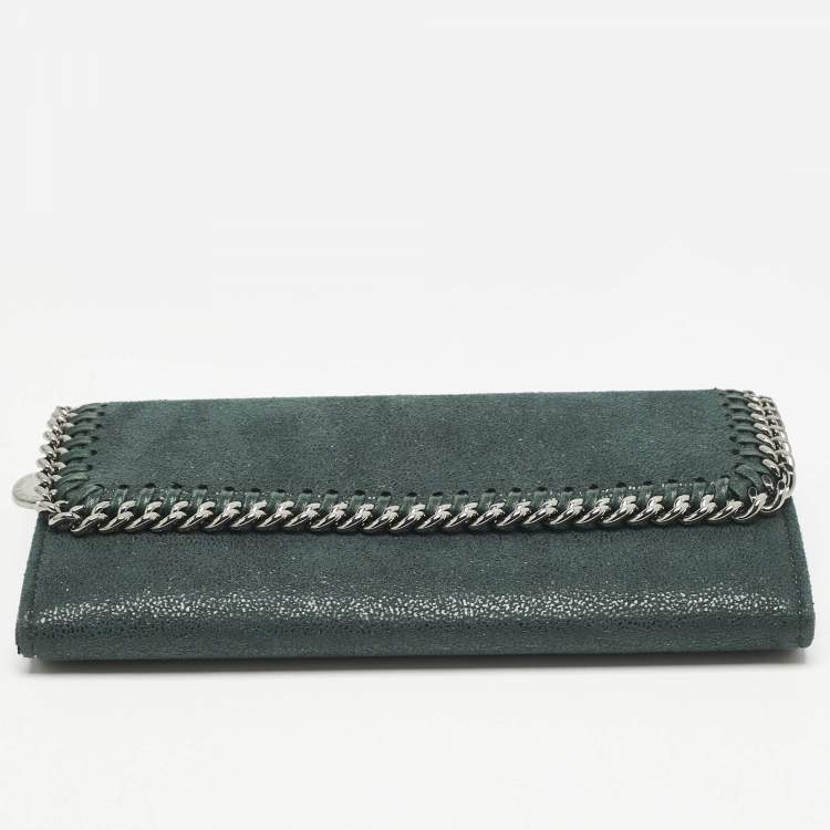 Pre Owned Stella McCartney Dark Green Faux Leather Falabella Flap Continental Wallet