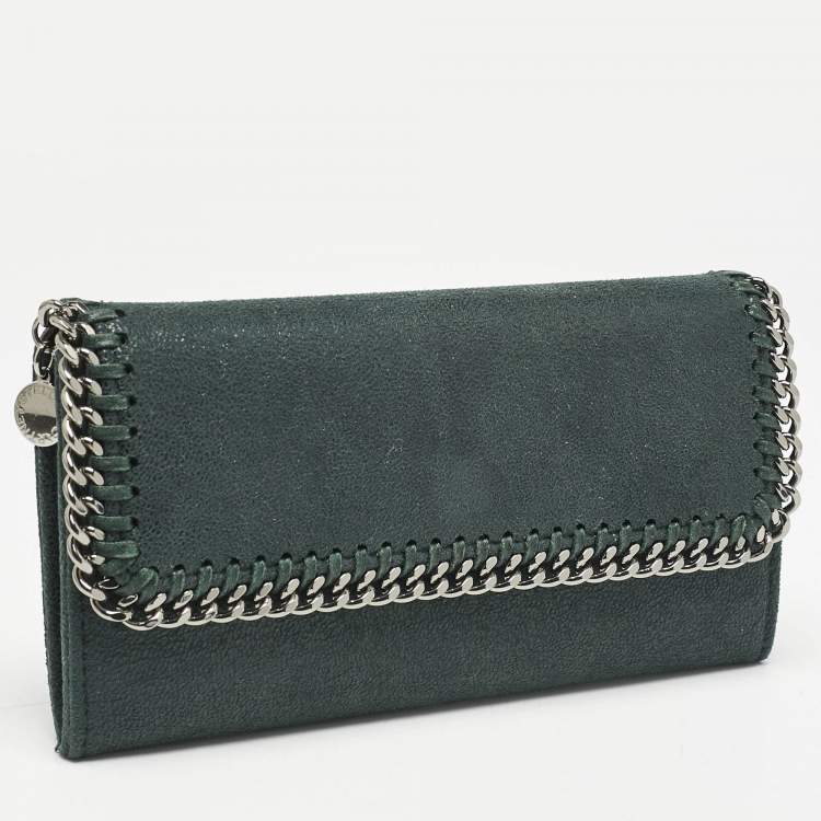 Pre Owned Stella McCartney Dark Green Faux Leather Falabella Flap Continental Wallet