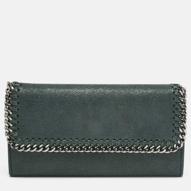 Pre Owned Stella McCartney Dark Green Faux Leather Falabella Flap Continental Wallet
