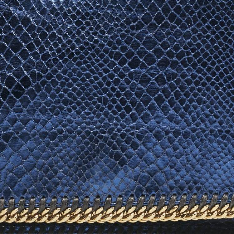 Pre Owned Stella McCartney Metallic Blue Python Effect Faux Leather Falabella Fold Over Clutch
