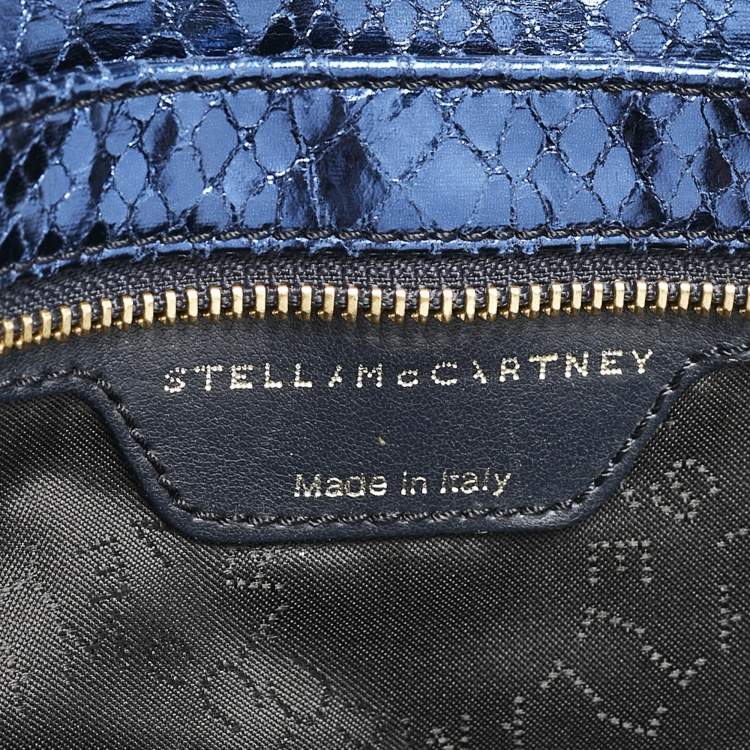 Pre Owned Stella McCartney Metallic Blue Python Effect Faux Leather Falabella Fold Over Clutch