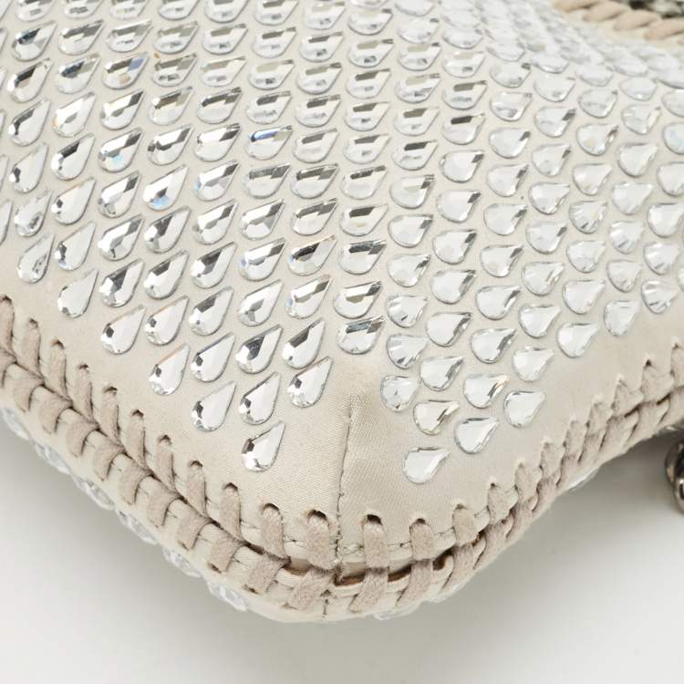Pre Owned Stella McCartney Light Grey Fabric Mini Falabella Crystals Tote