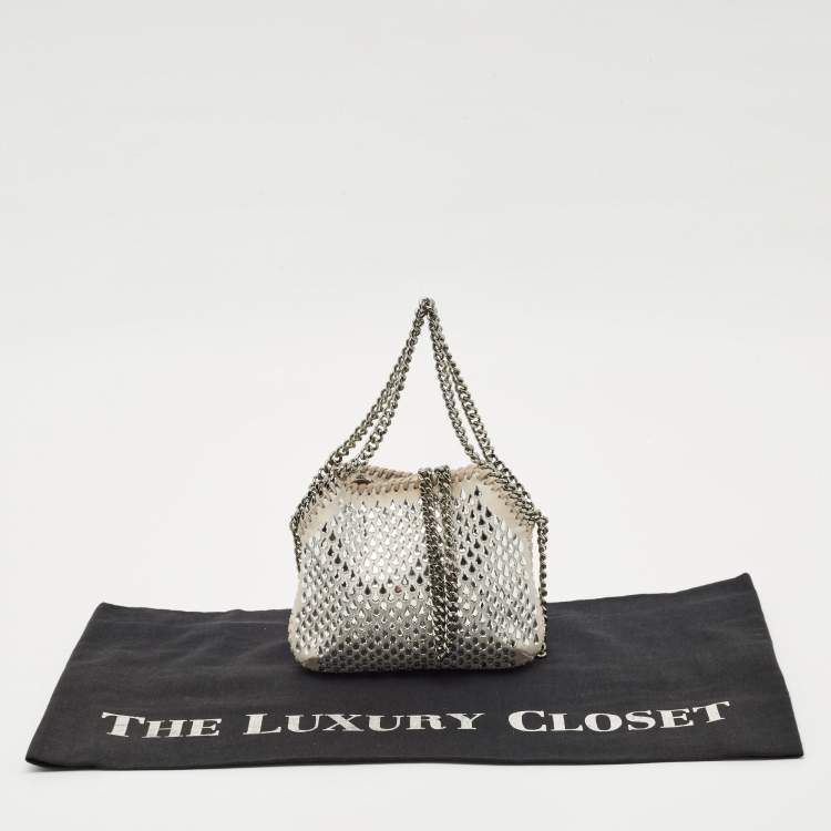 Pre Owned Stella McCartney Light Grey Fabric Mini Falabella Crystals Tote